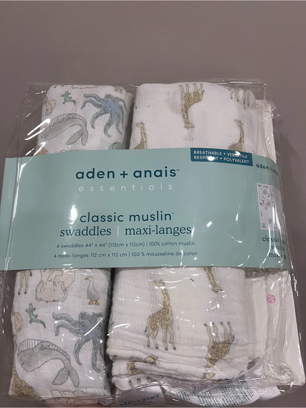 aden + anais Classic Muslin Swaddles - White with Animal Prints